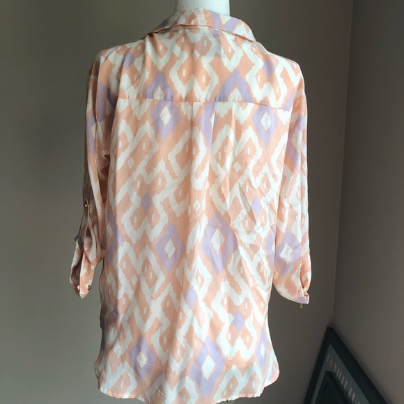 Line & Dot Print Wrap Front Blouse - Picture 3 of 5